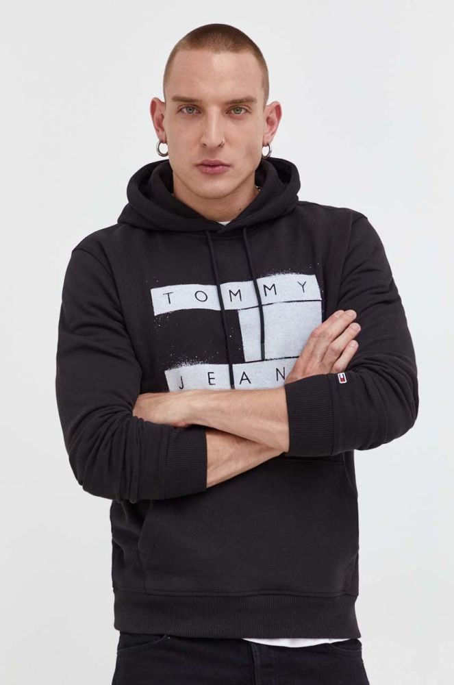 Кофта Tommy Jeans чоловіча колір чорний з капюшоном з принтом (3537419)