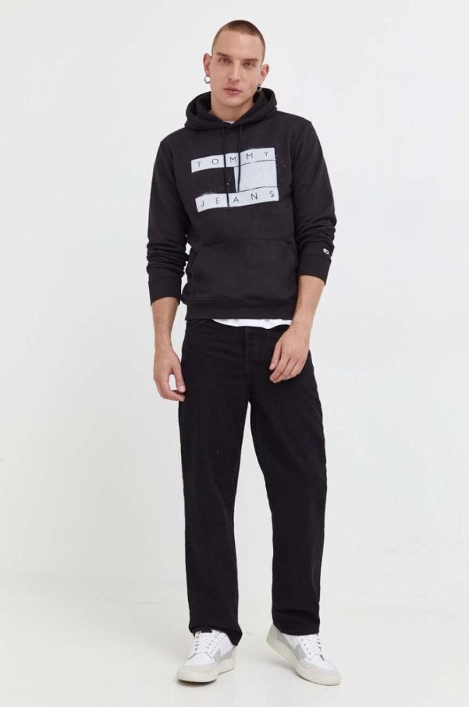 Кофта Tommy Jeans чоловіча колір чорний з капюшоном з принтом (3537419) фото 2