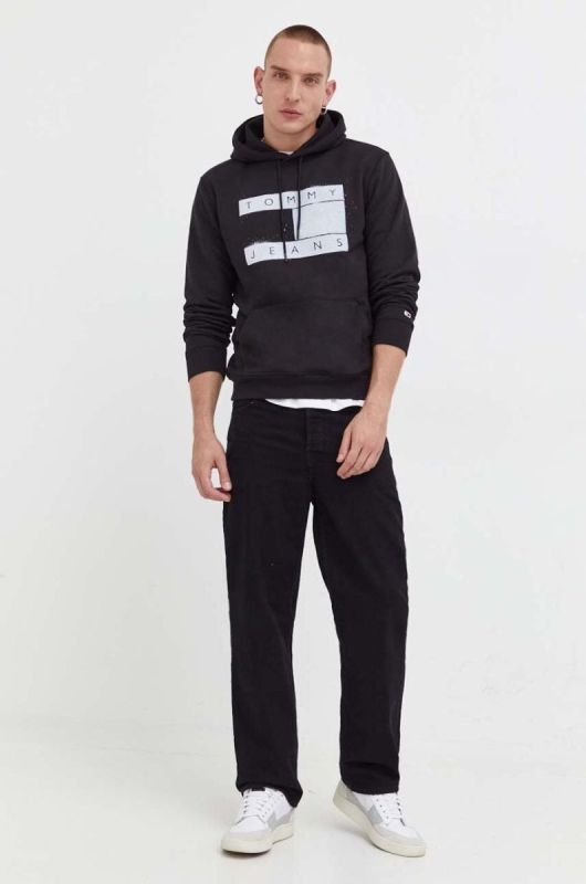 Кофта Tommy Jeans чоловіча колір чорний з капюшоном з принтом (3537419) фото 2