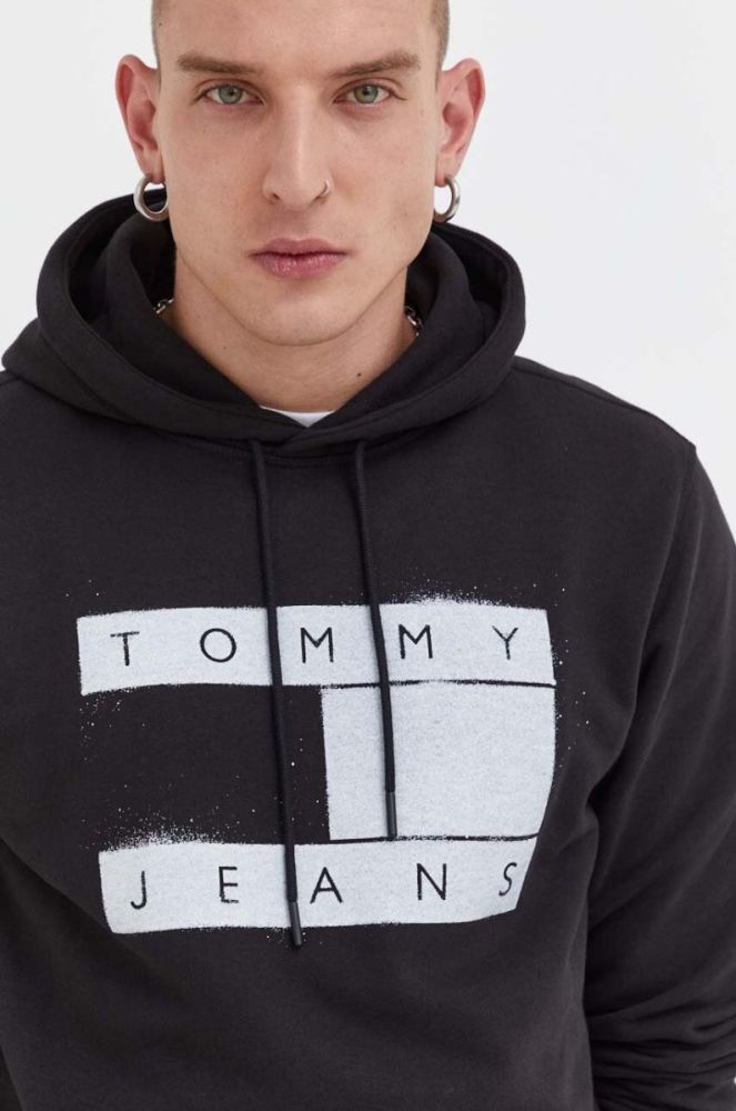 Кофта Tommy Jeans чоловіча колір чорний з капюшоном з принтом (3537419) фото 4