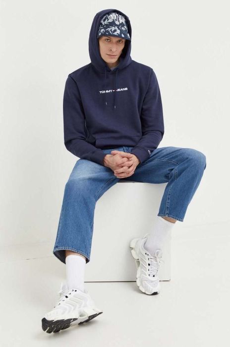 Кофта Tommy Jeans чоловіча колір синій з капюшоном з аплікацією (3540953)