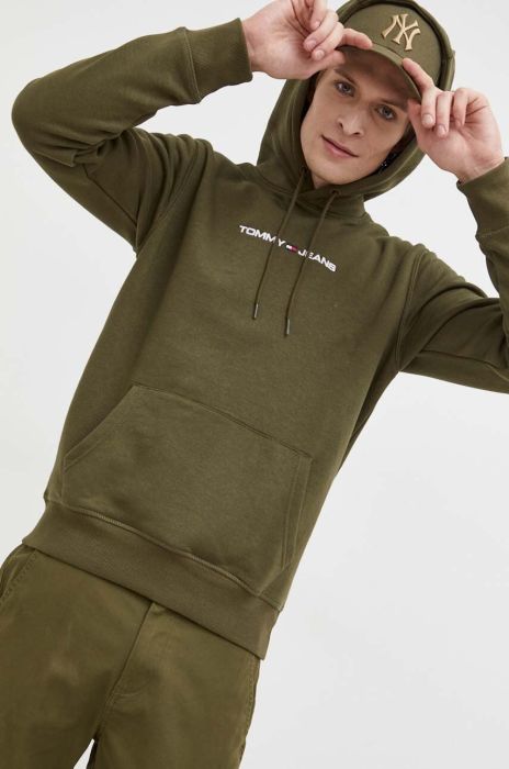 Кофта Tommy Jeans чоловіча колір зелений з капюшоном з аплікацією (3540958)