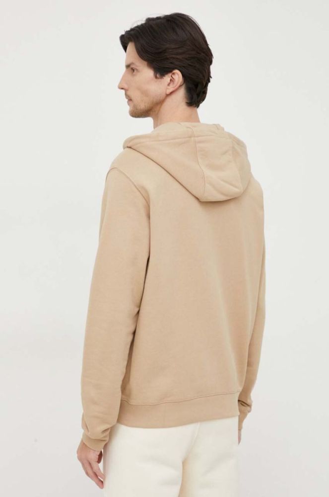 Бавовняна кофта Trussardi чоловіча колір бежевий з капюшоном з аплікацією фото 3