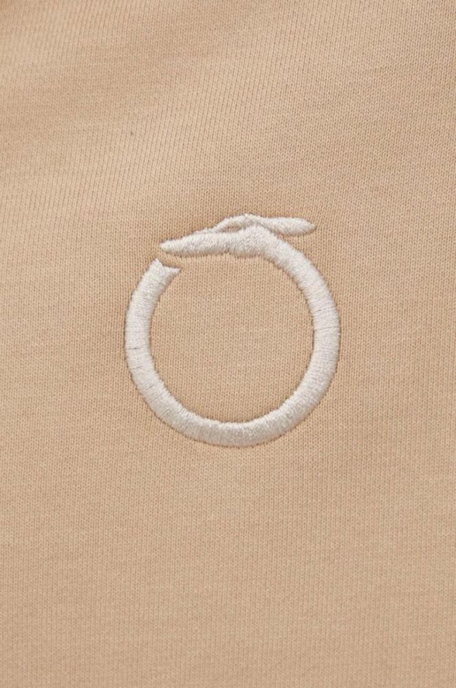Бавовняна кофта Trussardi чоловіча колір бежевий з капюшоном з аплікацією фото 5