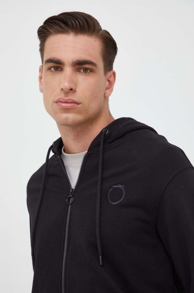 Бавовняна кофта Trussardi чоловіча колір чорний з капюшоном з аплікацією фото 4