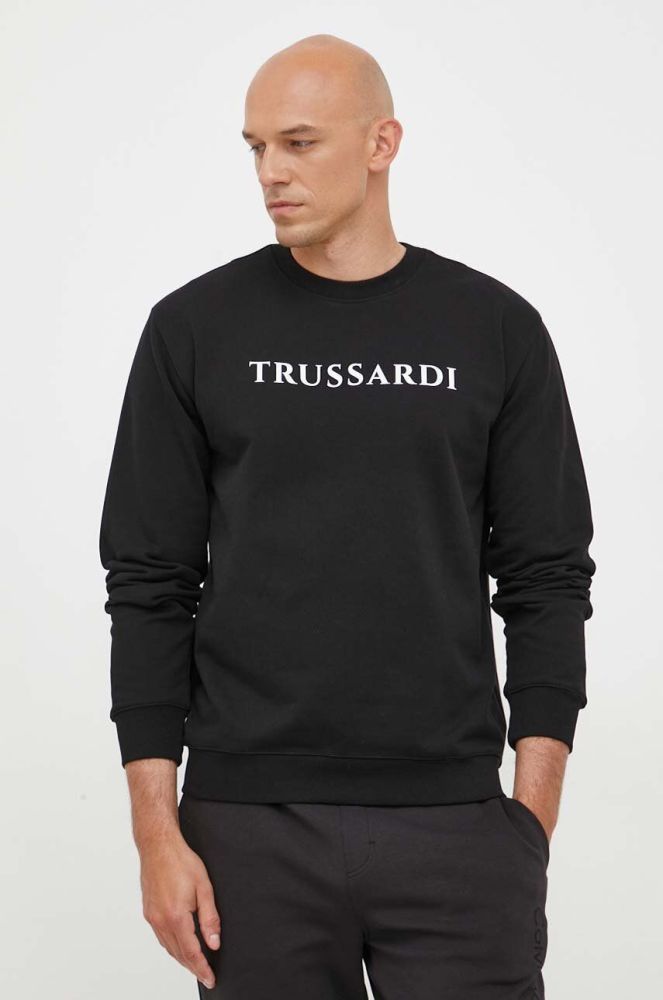 Бавовняна кофта Trussardi чоловіча колір чорний з принтом