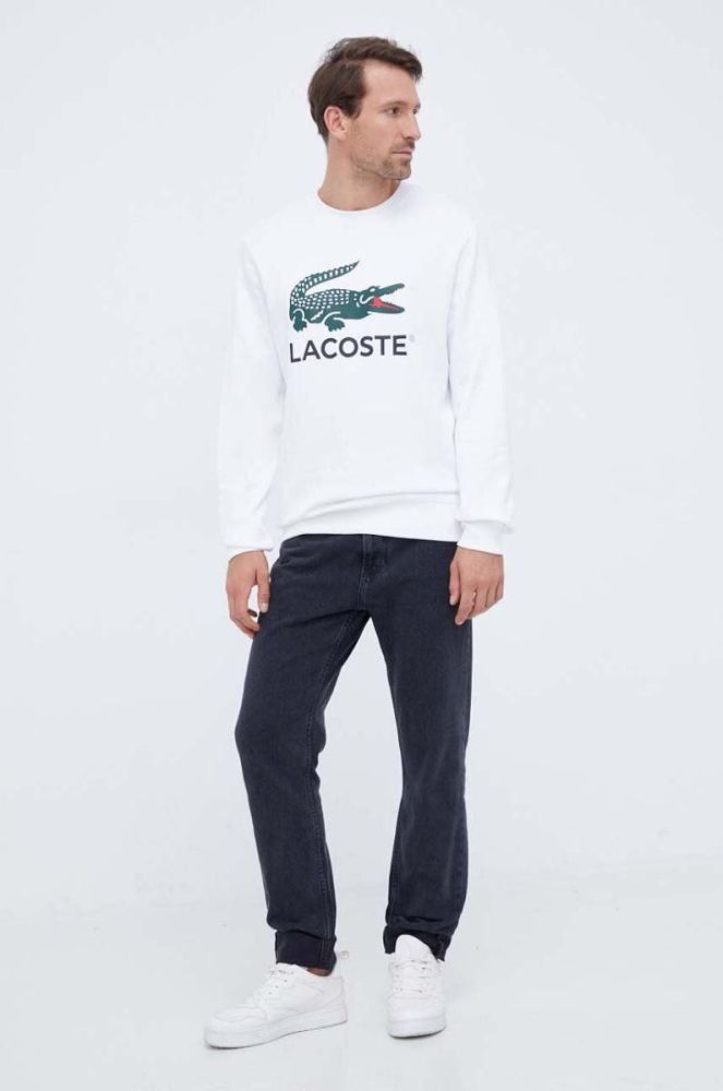 Бавовняна кофта Lacoste чоловіча колір білий з принтом фото 2