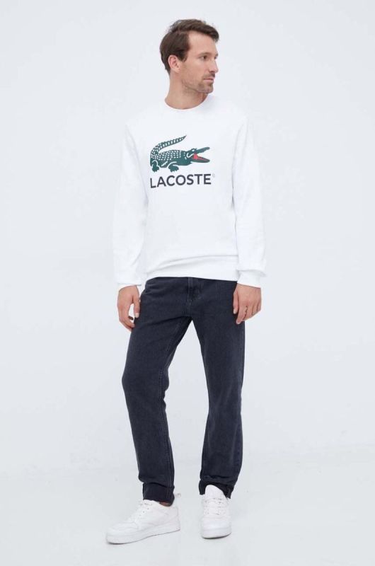 Бавовняна кофта Lacoste чоловіча колір білий з принтом фото 2