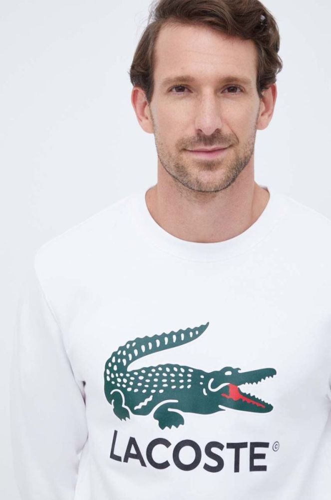 Бавовняна кофта Lacoste чоловіча колір білий з принтом фото 4