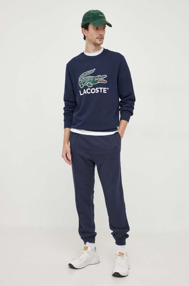 Бавовняна кофта Lacoste чоловіча колір синій з принтом фото 2