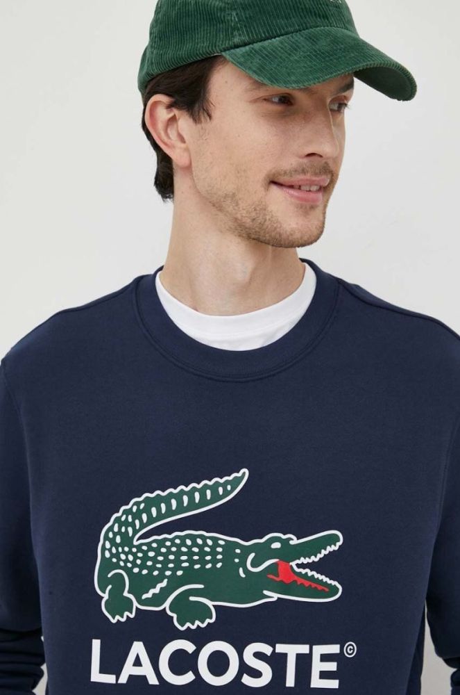 Бавовняна кофта Lacoste чоловіча колір синій з принтом фото 4