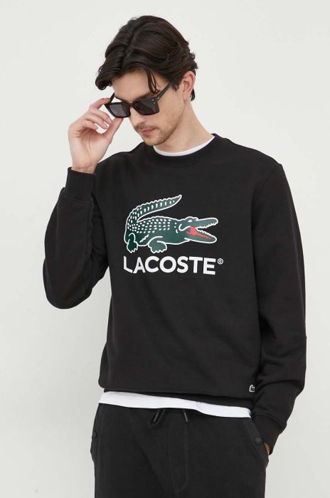 Бавовняна кофта Lacoste чоловіча колір чорний з принтом