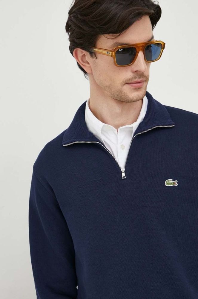 Бавовняний светр Lacoste колір синій півгольф фото 4