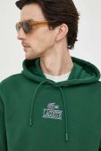 Бавовняна кофта Lacoste чоловіча колір зелений з капюшоном з принтом (3537452)