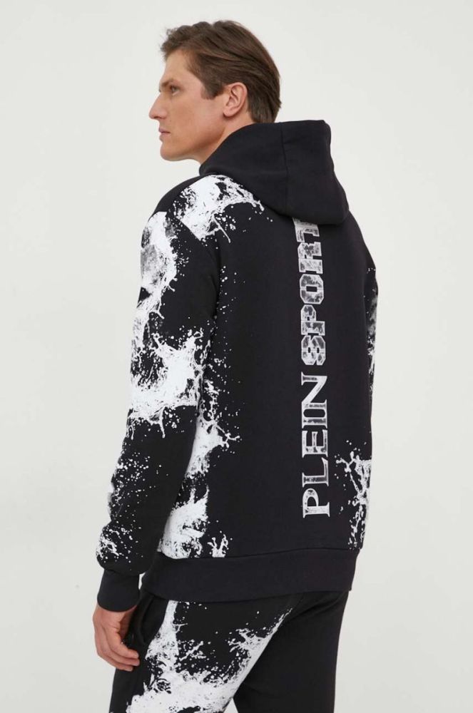 Кофта PLEIN SPORT чоловіча колір чорний з капюшоном з принтом (3374709) фото 3
