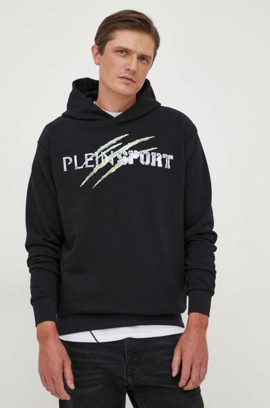 Кофта PLEIN SPORT чоловіча колір чорний з капюшоном з принтом (3374713)