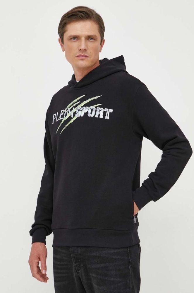 Кофта PLEIN SPORT чоловіча колір чорний з капюшоном з принтом (3374713) фото 3