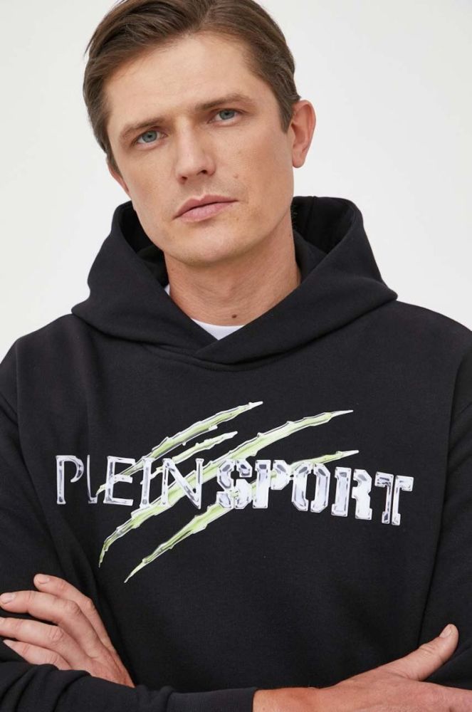 Кофта PLEIN SPORT чоловіча колір чорний з капюшоном з принтом (3374713) фото 5