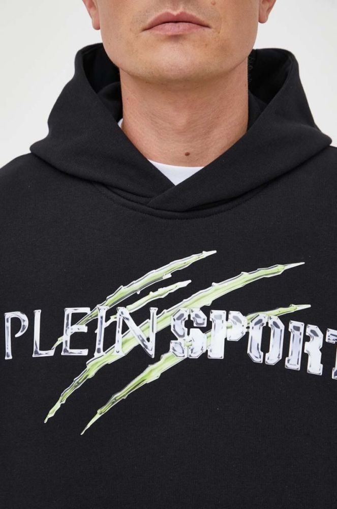 Кофта PLEIN SPORT чоловіча колір чорний з капюшоном з принтом (3374713) фото 7