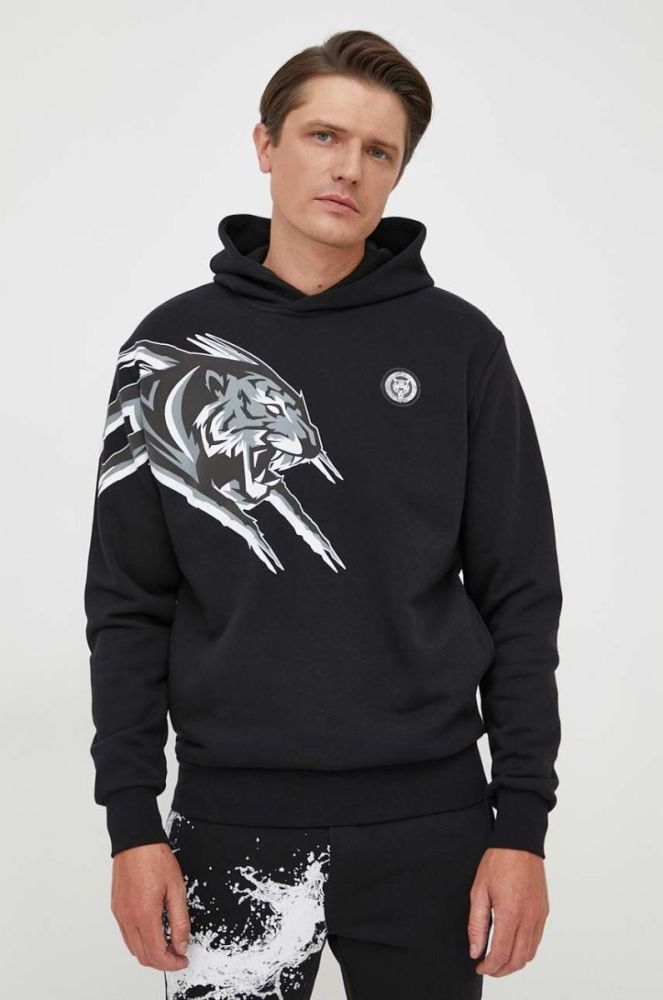 Кофта PLEIN SPORT чоловіча колір чорний з капюшоном з принтом (3372531) фото 4