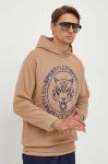 Кофта PLEIN SPORT чоловіча колір бежевий з капюшоном з принтом