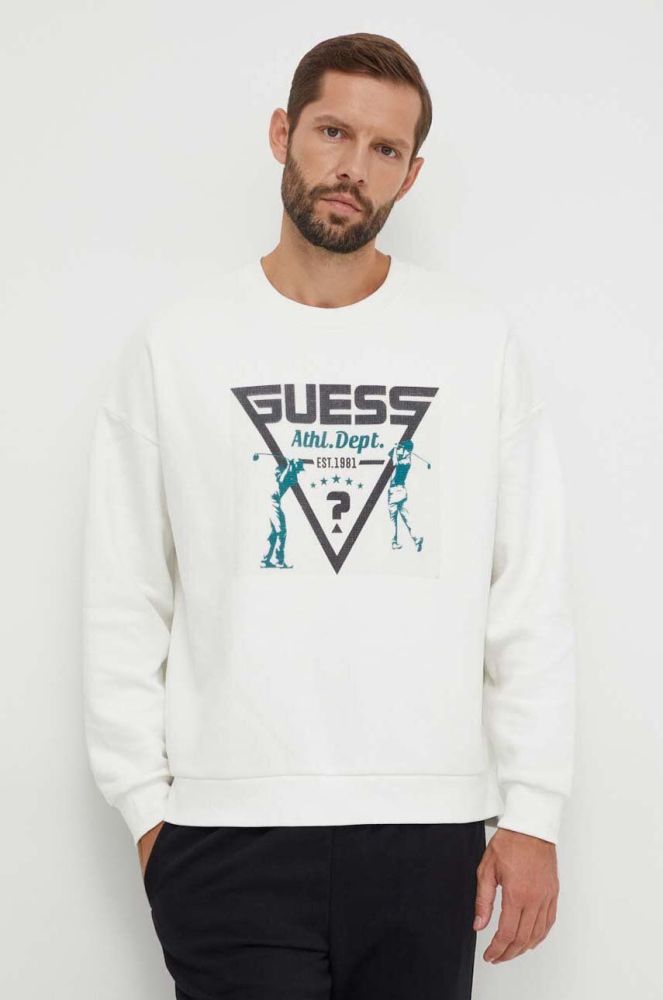 Кофта Guess чоловіча колір білий з аплікацією (3609337)