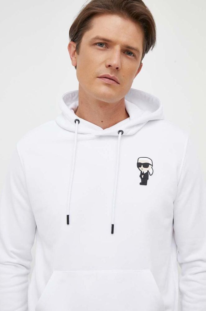 Кофта Karl Lagerfeld чоловіча колір білий з капюшоном однотонна
