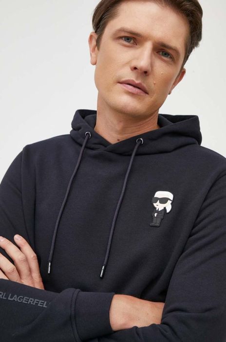 Кофта Karl Lagerfeld чоловіча колір синій з капюшоном однотонна