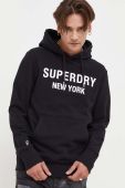 Бавовняна кофта Superdry чоловіча колір чорний з капюшоном з принтом (3624924)