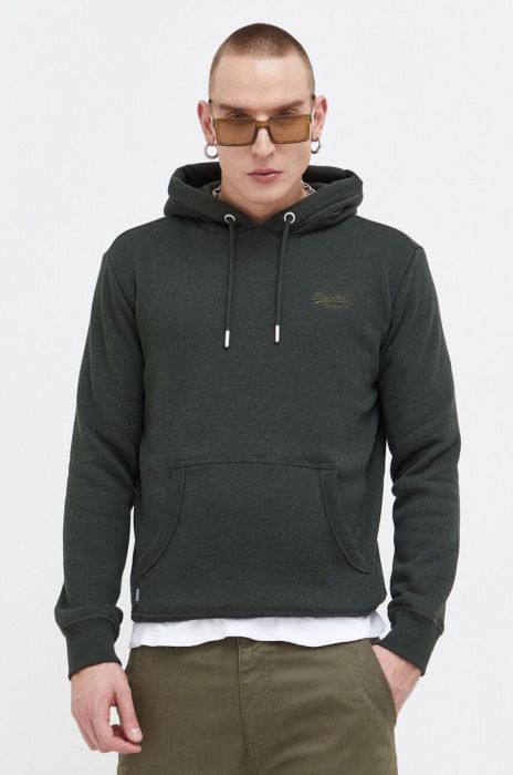 Кофта Superdry чоловіча колір зелений з капюшоном однотонна (3675640)