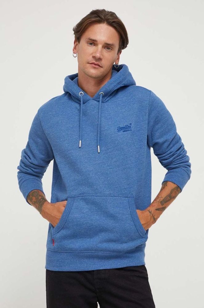 Кофта Superdry чоловіча з капюшоном однотонна колір блакитний (3461910) фото 4