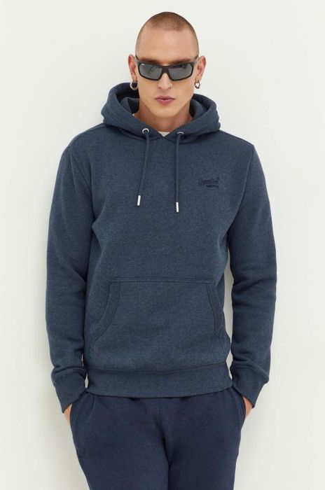 Кофта Superdry чоловіча колір синій з капюшоном однотонна (3450137)