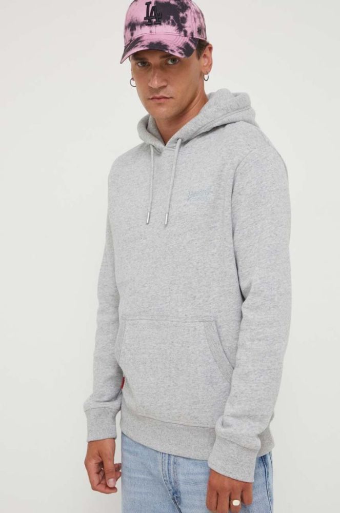 Кофта Superdry чоловіча колір сірий з капюшоном меланж (3458309) фото 2