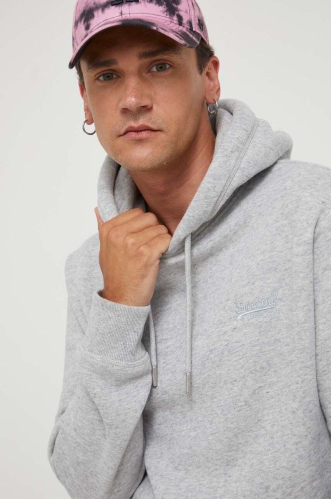 Кофта Superdry чоловіча колір сірий з капюшоном меланж (3458309) фото 4