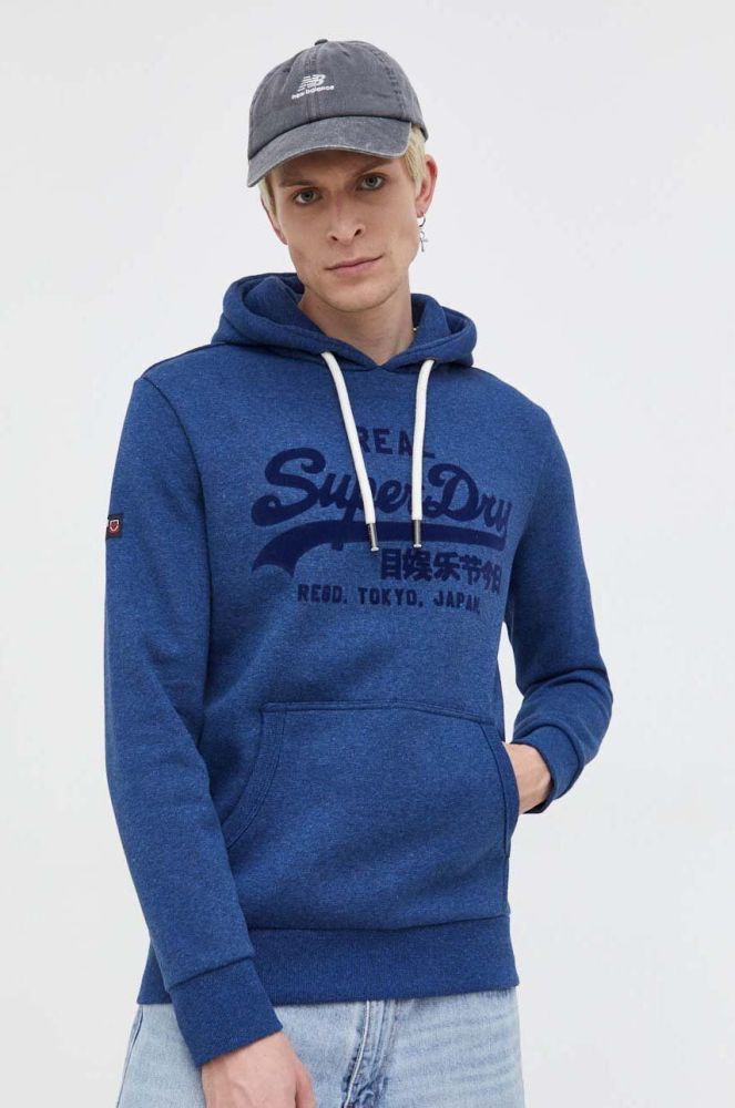 Кофта Superdry чоловіча з капюшоном з аплікацією колір блакитний (3489053)