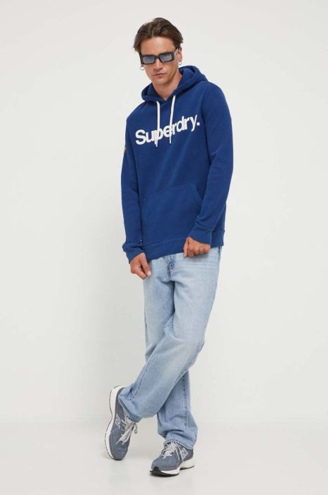 Кофта Superdry чоловіча з капюшоном з принтом колір блакитний