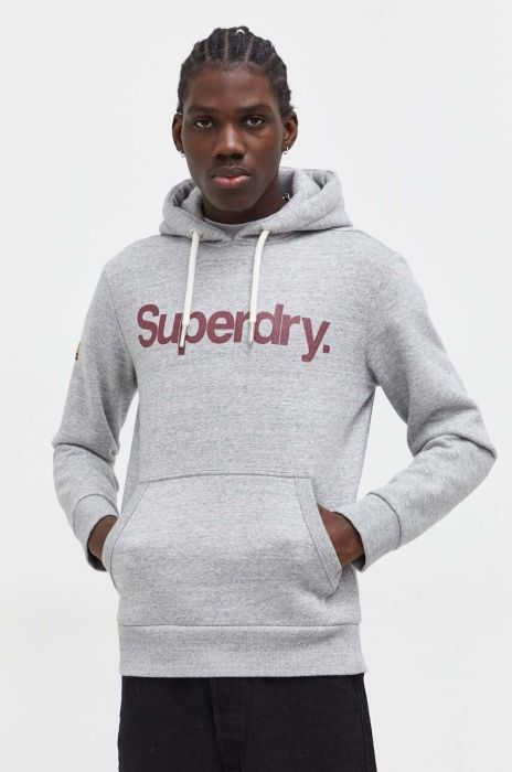 Кофта Superdry чоловіча колір сірий з капюшоном з принтом (3678474)
