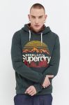 Кофта Superdry чоловіча колір зелений з капюшоном з принтом (3675645)