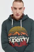 Кофта Superdry чоловіча колір зелений з капюшоном з принтом (3675645)