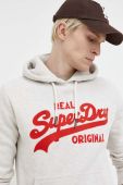 Кофта Superdry чоловіча колір бежевий з капюшоном з аплікацією