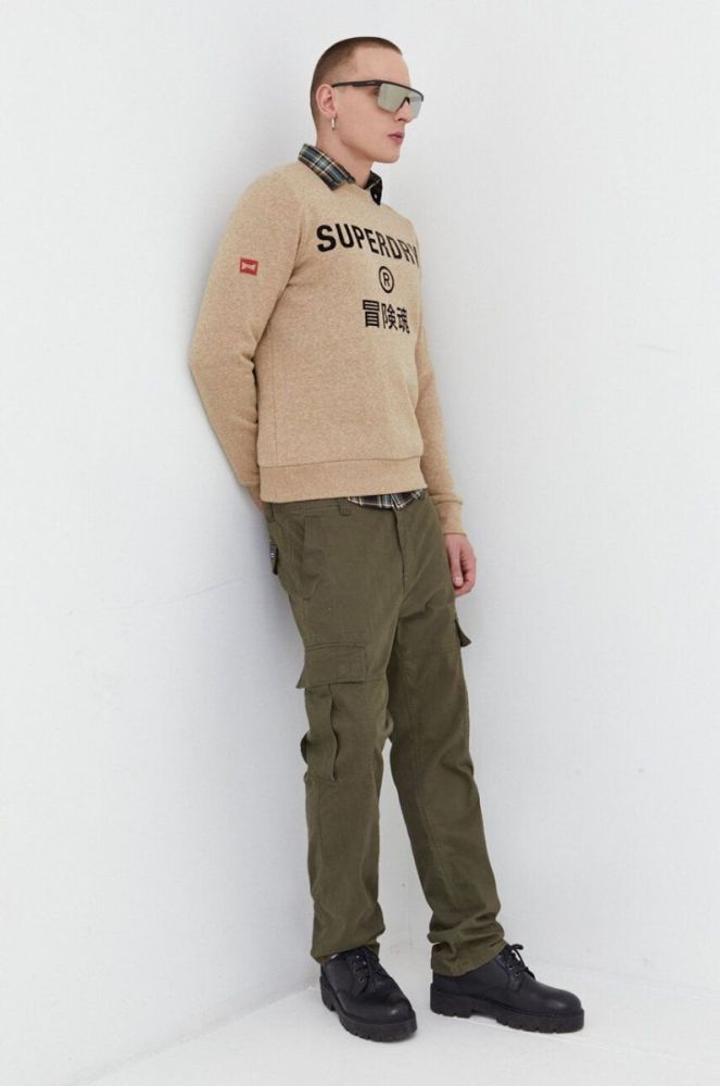 Кофта Superdry чоловіча колір бежевий з принтом фото 2