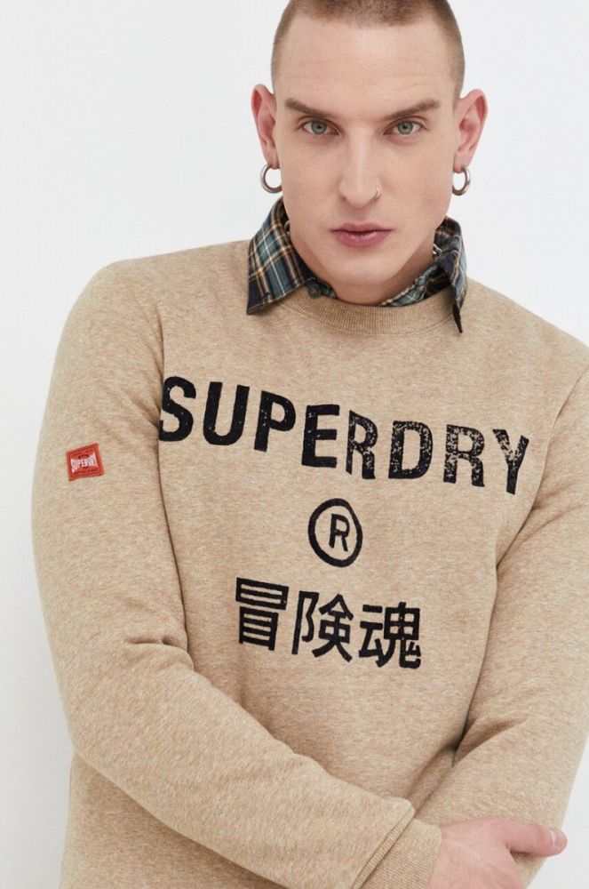 Кофта Superdry чоловіча колір бежевий з принтом фото 4