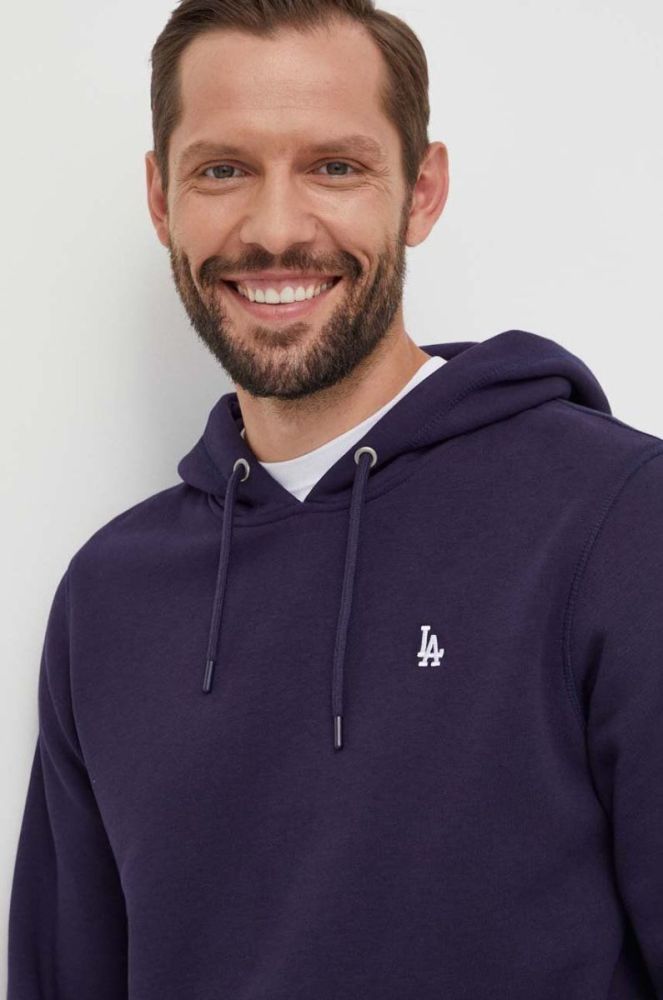 Кофта 47brand MLB Los Angeles Dodgers чоловіча колір синій з капюшоном однотонна фото 4