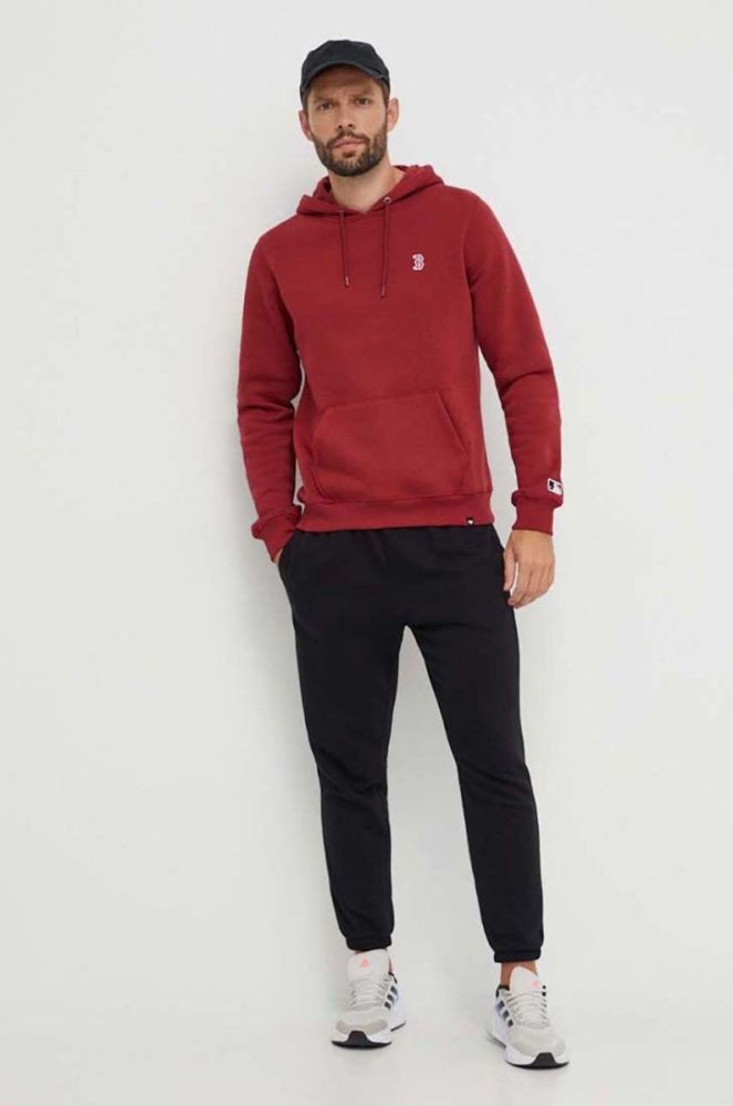 Кофта 47brand MLB Boston Red Sox чоловіча колір червоний з капюшоном однотонна фото 2