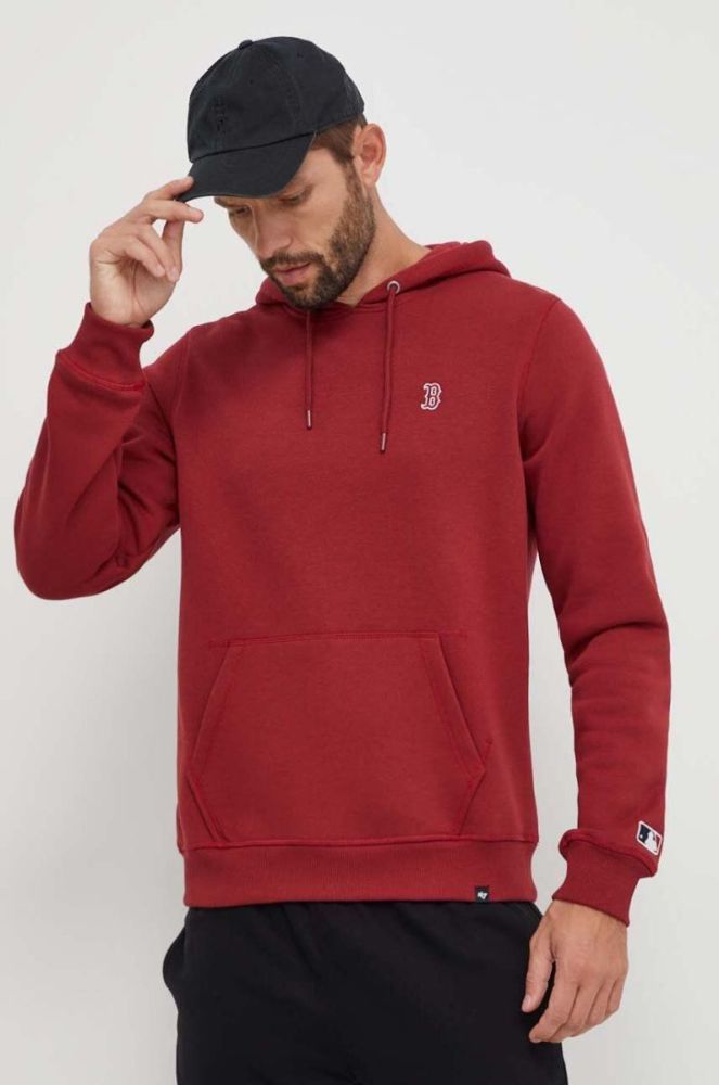 Кофта 47brand MLB Boston Red Sox чоловіча колір червоний з капюшоном однотонна фото 4