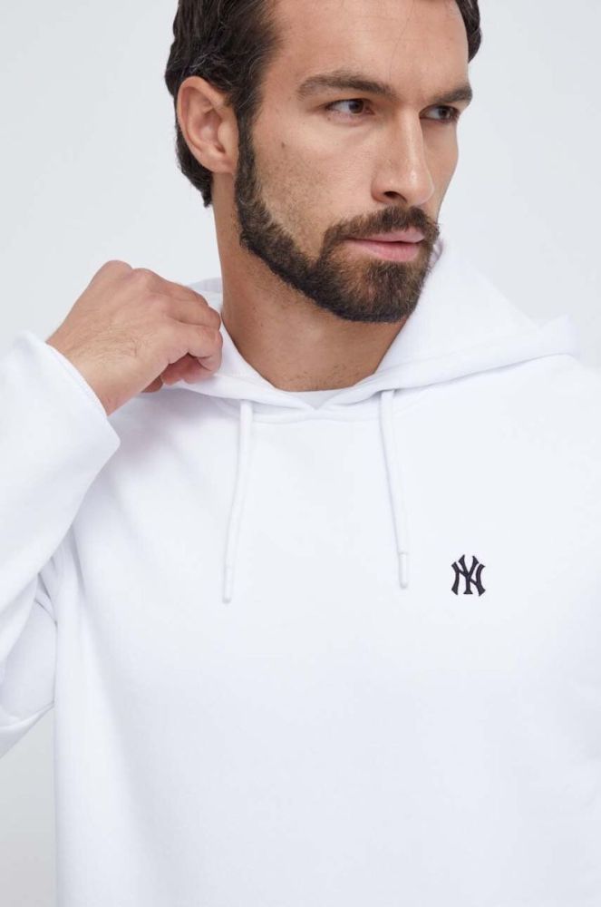 Кофта 47brand MLB New York Yankees чоловіча колір білий з капюшоном з аплікацією фото 5