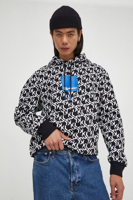 Кофта Karl Lagerfeld Jeans чоловіча колір чорний з капюшоном візерунок