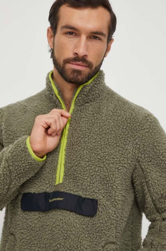 Спортивна кофта Icebreaker RealFleece Merino High Pile колір зелений однотонна фото 4