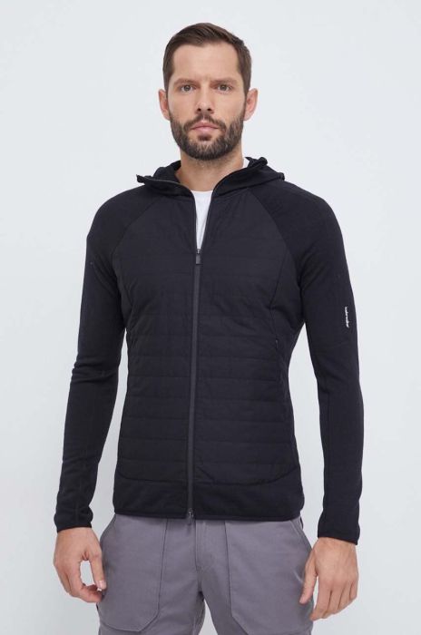 Спортивна кофта Icebreaker Merino Quantum колір чорний з капюшоном однотонна