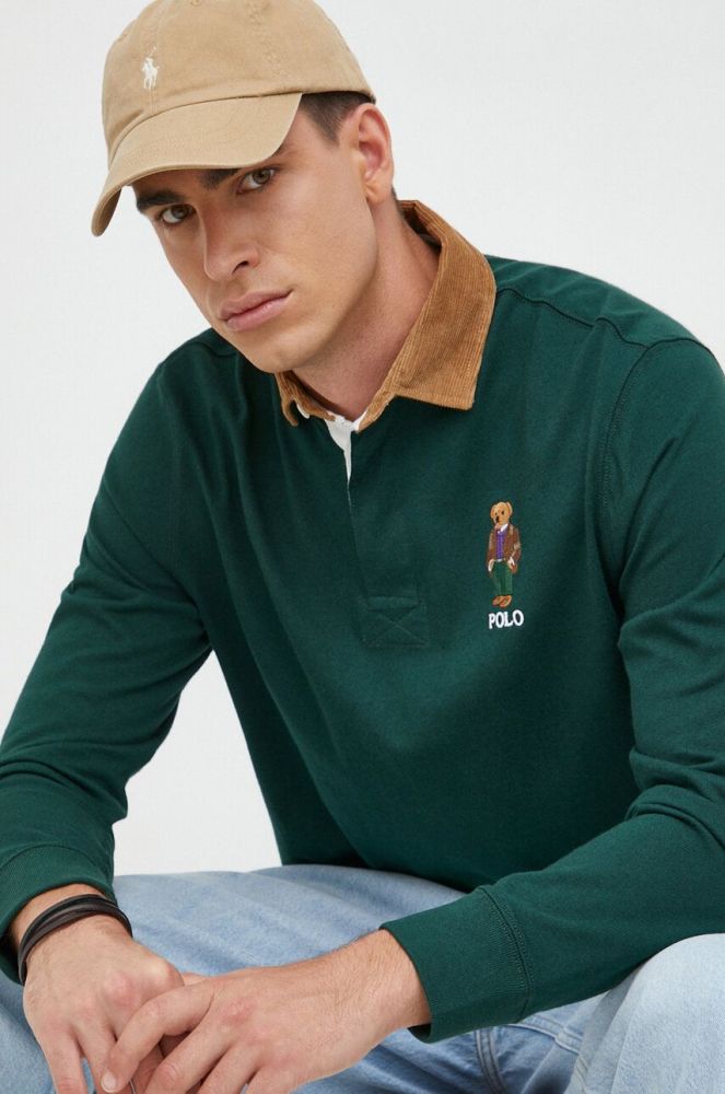 Бавовняний лонгслів Polo Ralph Lauren колір зелений візерунок (3461938)